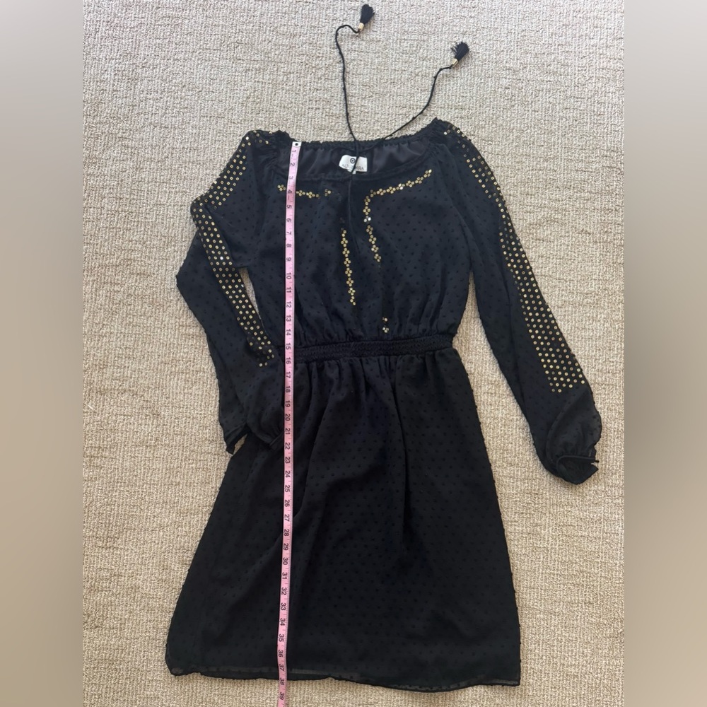 Altuzarra Women’s Black Swiss Dot Gold Sequin Boho Long Sleeve